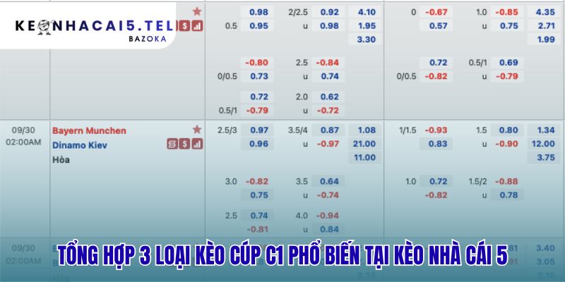 Ba loại kèo cúp C1 châu Âu phổ biến với chiến thuật riêng